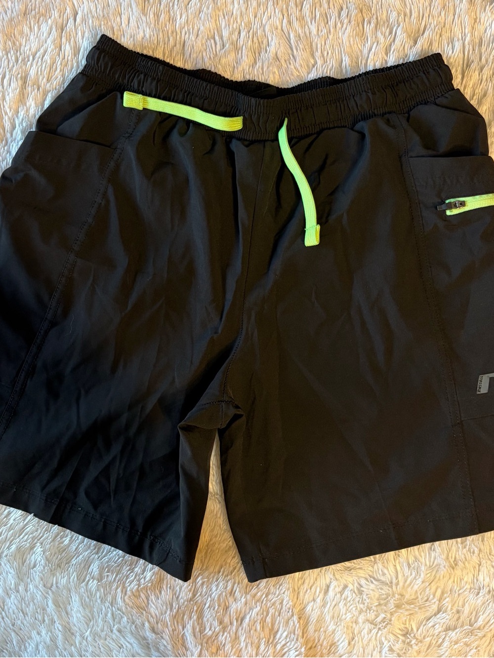 Black Athletic Boys Shorts with Neon Lime Drawstring